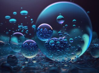 Obraz na płótnie Canvas Blue water bubbles Dynamic liquid shapes background created with Generative AI technology
