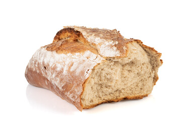 Broken half of fresh bread isoltated on white background