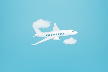 Airplane in the blue sky. 3d rendering