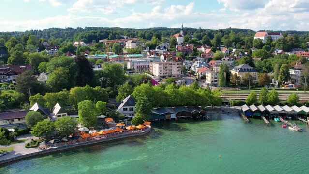 Aerial drone view of Starnberg See lake, Bavaria Germany