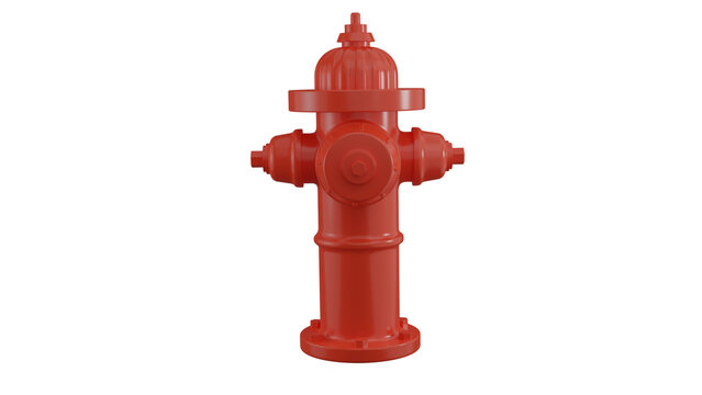 Red metal fire hydrant isolated on transparent background. Firefighter concept. 3D render