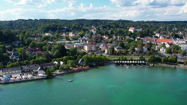 Aerial drone view of Starnberg See lake, Bavaria Germany