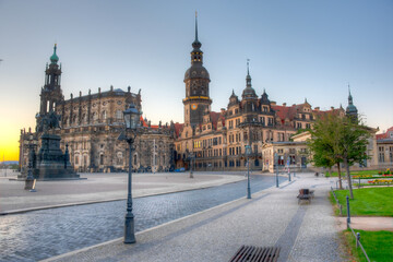 Sunrise view of the Theaterplatz in Dresden, Germany