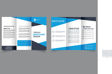 Fototapeta na wymiar Blue trifold brochure brochure template. Corporate brochure, trifold template design