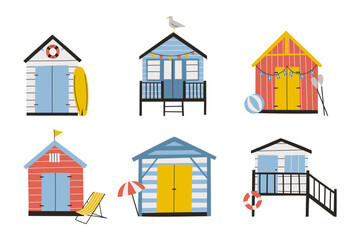 Set of hand drawn beach huts