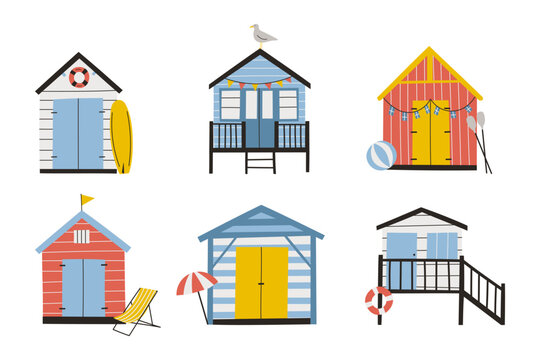 Set of hand drawn beach huts