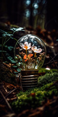 a_beautiful_flower_growing_inside_a_broken_light_bulb_on_Generative AI