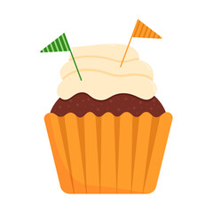 Chocolate cupcake with frosting, baking for St. Patrick's Day