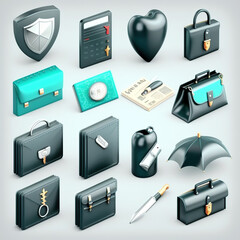 3d_business_icon_set._Calculator_safe_wallet_with_money