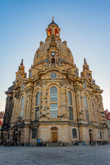Sunrise view of Frauenkirche church in Dresden, Germany