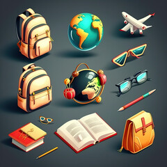 School_and_education_icons_3d_render_vector_set._School