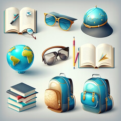 School_and_education_icons_3d_render_vector_set._School