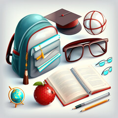 School_and_education_icons_3d_render_vector_set._School