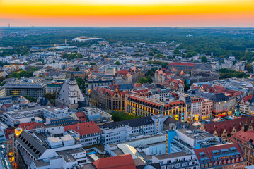 Sunset panorama view of Dresden with Marktplatz square, Germany