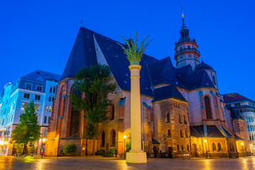 Sunrise view of Saint Nicholas church in Leipzig, Germany