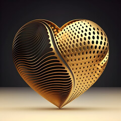 Fototapeta premium 3D gold heart with halftone colorful background. The heart with realistic texture and details. Original design banners, posters concept. Generative AI