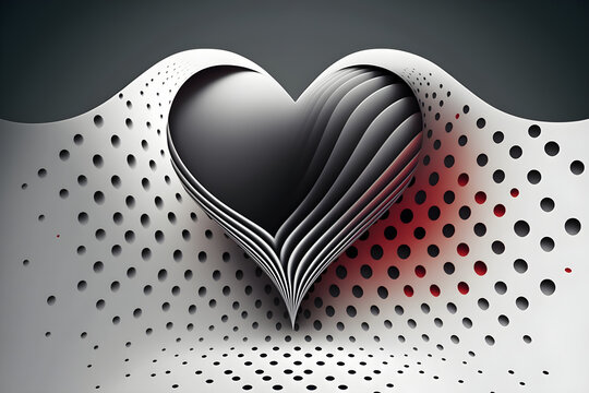 3D grey heart with halftone grey and white background. The heart with realistic texture and details. Original design banners, posters concept. Generative AI
