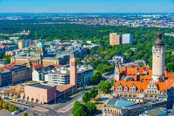 Panorama view of the new town hall and its neighborhood in Leipzig, Germany