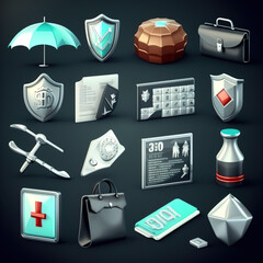3d_business_icon_set._Calculator_safe_wallet_with_money