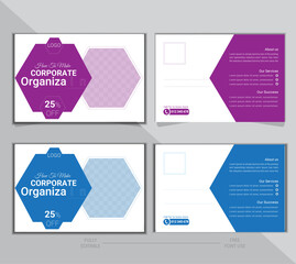 Modern post card design template for corporate business agency, vector postcard layout design with abstract shape