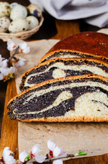Poppy Seed Cake, Traditional Cake on Wooden Easter Table