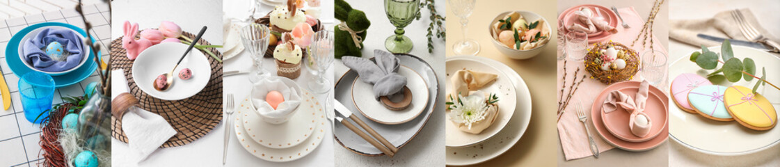 Collection of beautiful table settings for Easter dinner