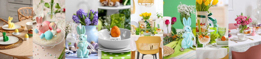 Set of beautiful table settings for Easter dinner