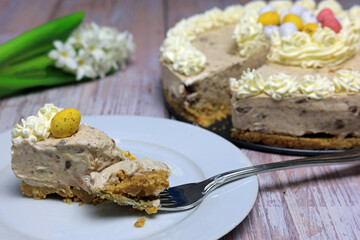 piece of homemade easter Chocolate cheesecake