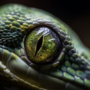 Green Python Snake Eye Pupil Macro Photograph