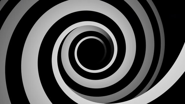 Black and white spiral tunnel hypnotic illusion animation background