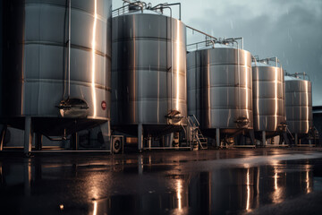 Industrial Stainless Steel Tanks for Liquid Storage, Generative AI