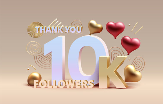 Thank you 10k followers, peoples online social group, happy banner celebrate, Vector illustration