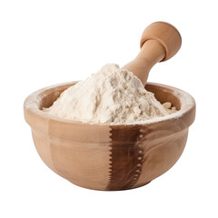 flour in a wooden bowl isolated on a transparent background