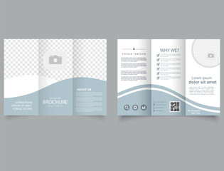 Trifold brochure with gray waves. Creative and Professional tri fold brochure vector design. Vector file. - obrazy, fototapety, plakaty
