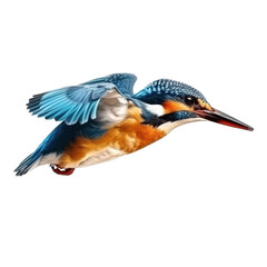 Fly kingfisher  bird isolated transparent background. Generative AI