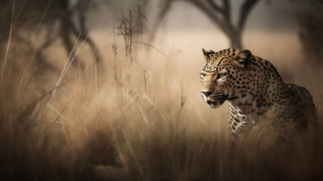 Hidden Predator: Leopard in the Tall Grass (Generative AI)