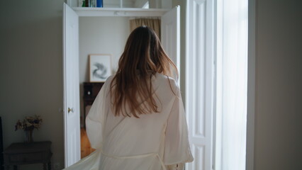 Flirty lady dancing at interior closeup. Carefree woman looking camera portrait