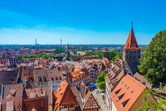 Panorama view of German town N&uuml;rnberg from Kaiserburg castle