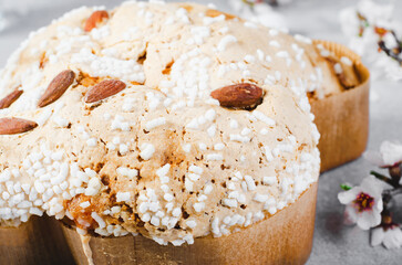 Colomba, Italian Easter Dove Cake on Bright Background