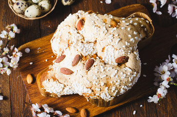 Colomba, Italian Easter Dove Cake on Wooden Background