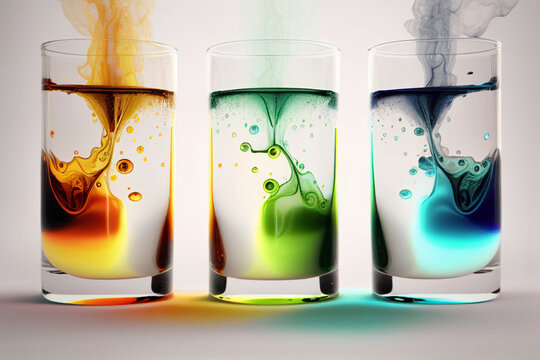 close up of chemical reactions in a glass, white background made with Generative AI