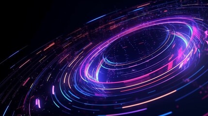 Abstract Technology Background. Spirals of Digital Light. Glowing Neon Rays. Network Communication, High Speed Data Flow, Fast Server or Internet Concept. Science Fiction Portal, Wormhole, Black Hole.