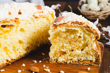 Colomba, Italian Easter Dove Cake on Wooden Background