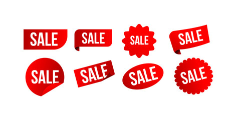 Set of sale labels, red sale stickers, goods markings. Vector elements