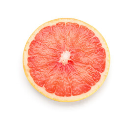 Slice of juicy grapefruit isolated on white background