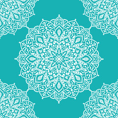 White and turquoise vector seamless pattern. Ornament, Traditional, Ethnic, Arabic, Turkish, Indian motifs. Great for fabric and textile, wallpaper, packaging design or any desired idea. 