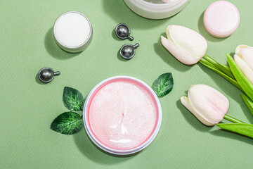 Lifestyle and healthy concept. Spa setting for massage treatment, body care and face beauty