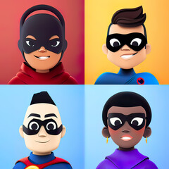 Diversity in superhero. cartoon avatar. Generative ai