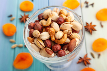 nut mix on wood background