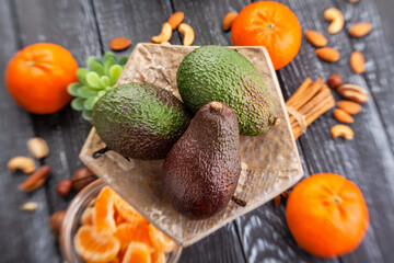 avocado group on wood background